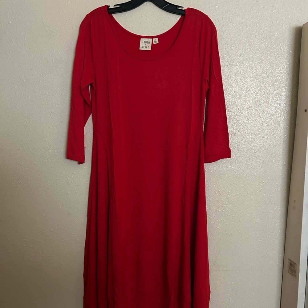 Truth Red Asymmetrical A-Line Dress with 3/4 Sleeves